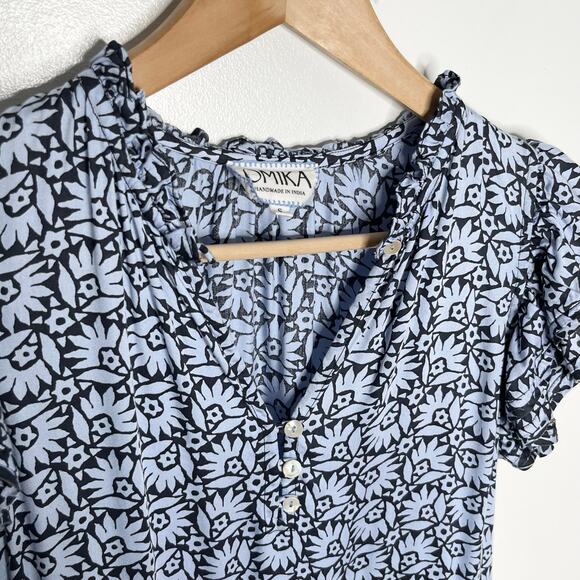 Omika Wilora Mini Dress Womens Small Blue Floral Tiered Pockets Ruffle Feminine - Picture 6 of 13